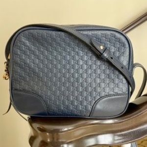 GUCCI Microguccissima Bree Camera Bag- Navy
